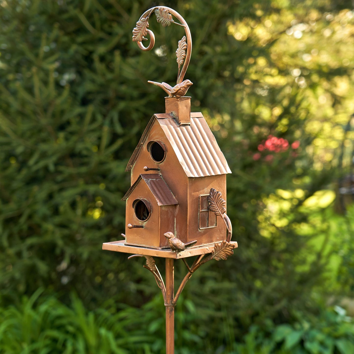 Two-Tier Copper Birdhouse Stake, 75" | "Lansdale"