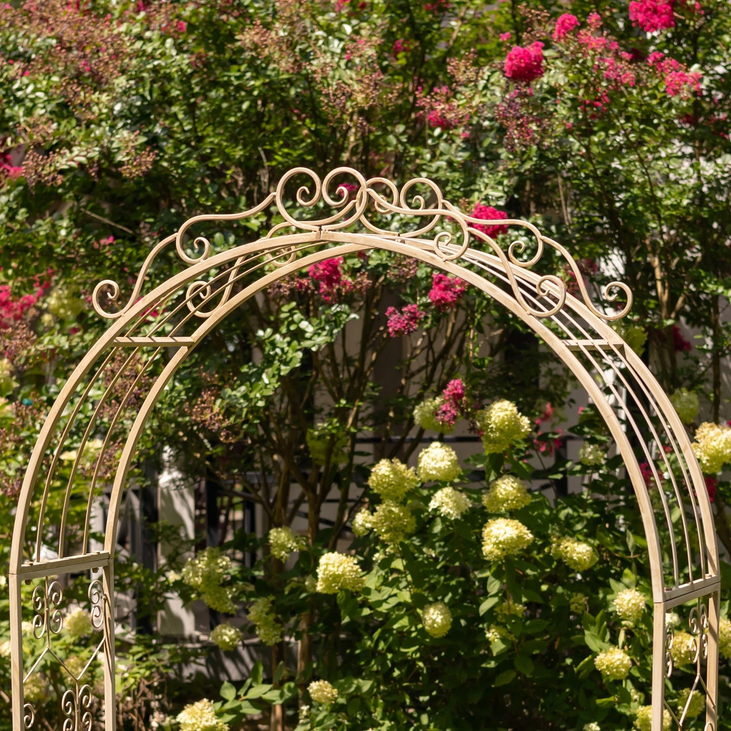 Garden Gate Archway with Side Plant Stands, 96" | "Genevieve" Antique White