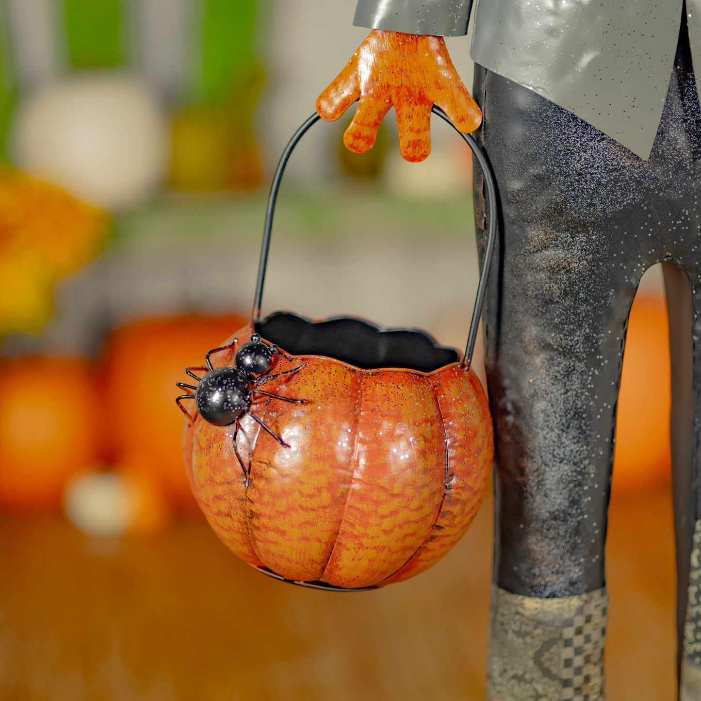 56.5" Tall Jack-O-Lantern Gentleman with Basket of Spiders "Jack Arachnid"