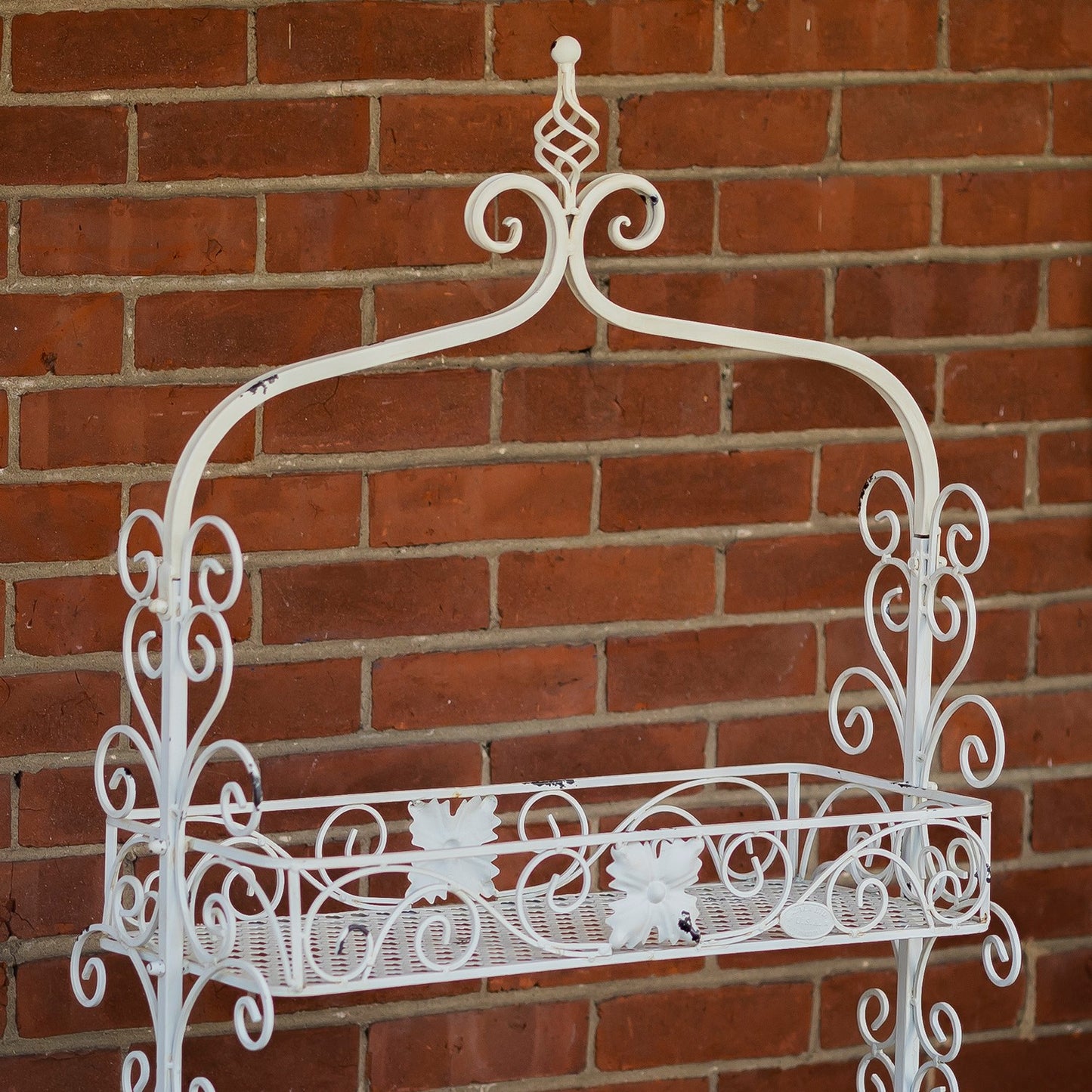 Two-Tier Antique White Metal Plant Stand "Paris 1968" – Decorative Indoor & Outdoor Display Shelf