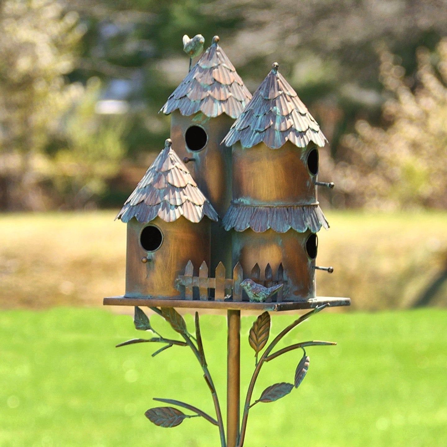 Country-Style Iron Birdhouse Stake, 76.75" | "Pipersville"