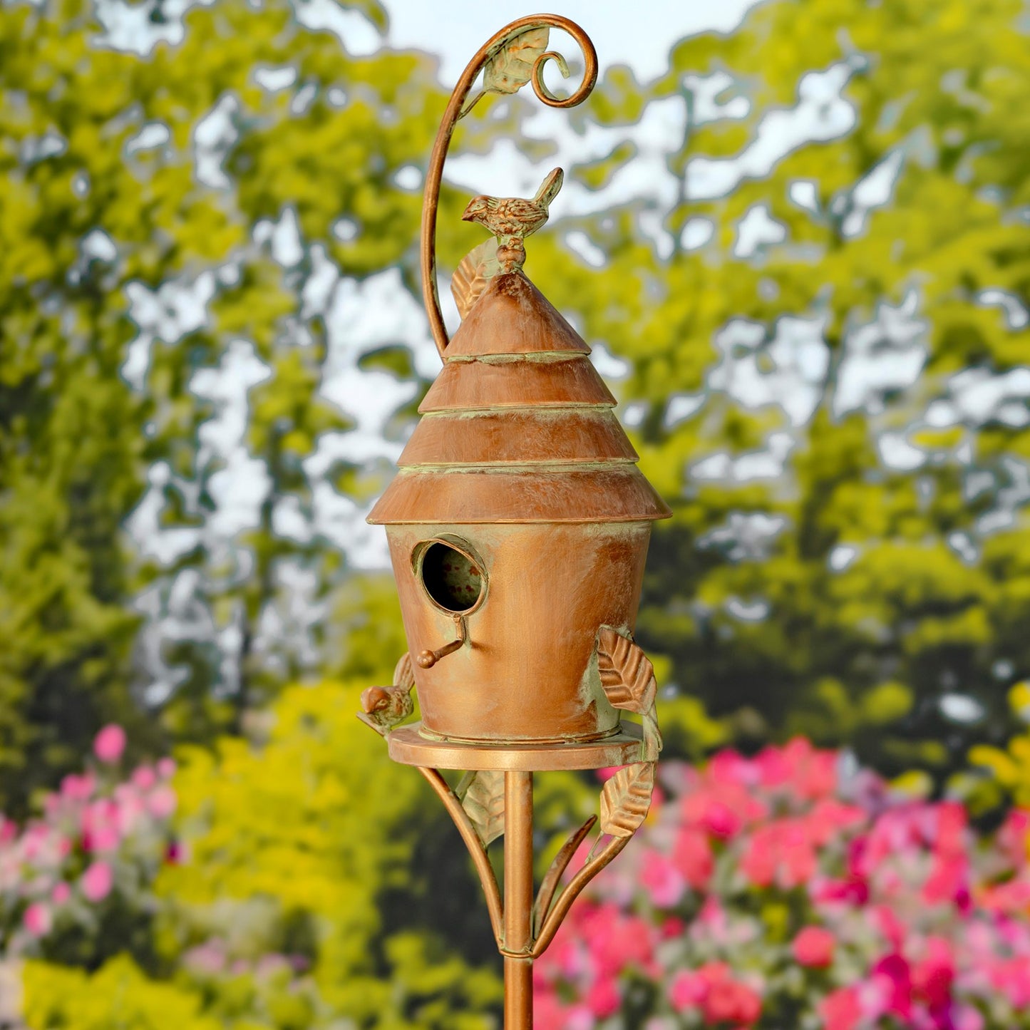 Antique Copper Saran Birdhouse Stake, 69.75" | "Mary"