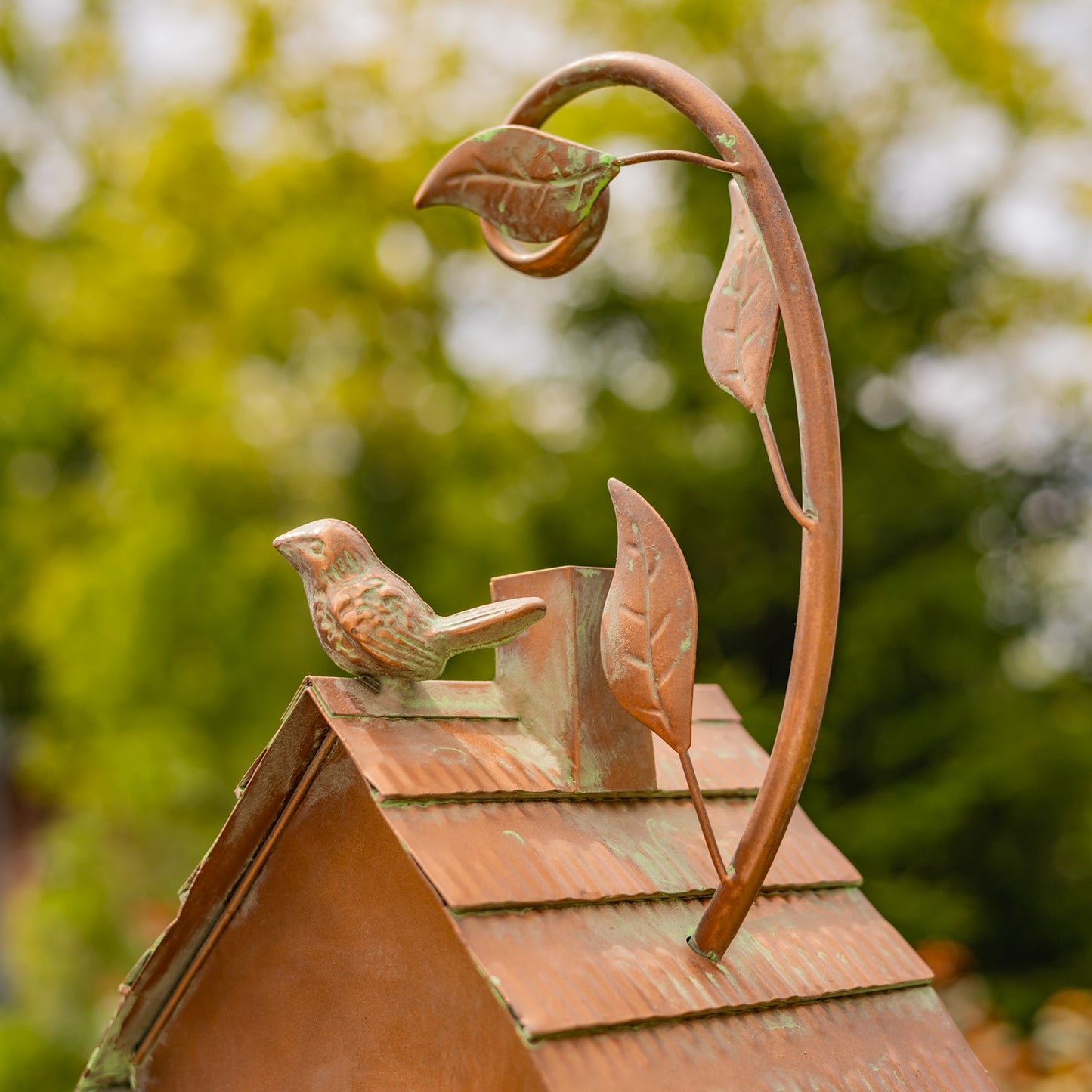 Antique Copper Saran Birdhouse Stake, 69.75" | "Holly"