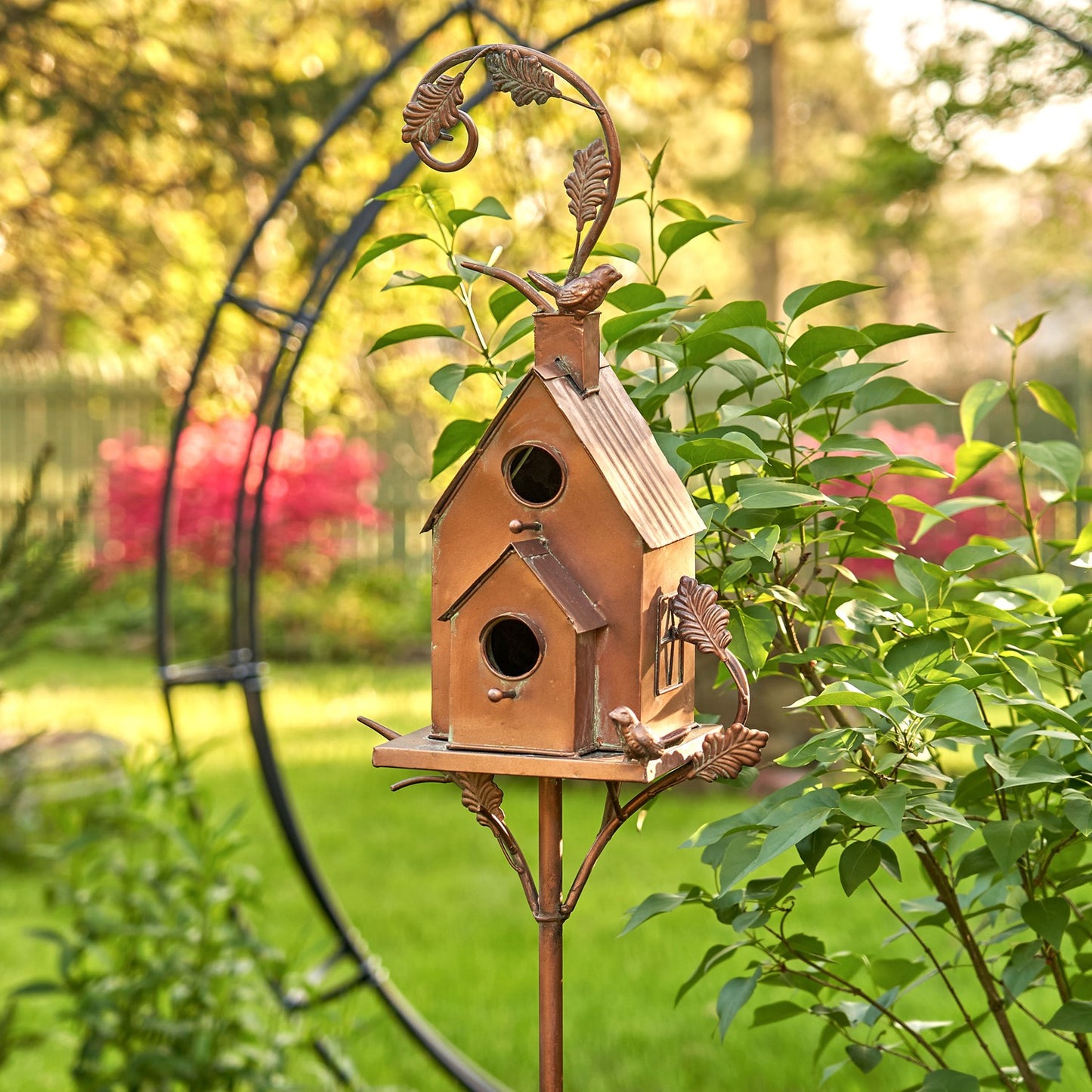 Two-Tier Copper Birdhouse Stake, 75" | "Lansdale"