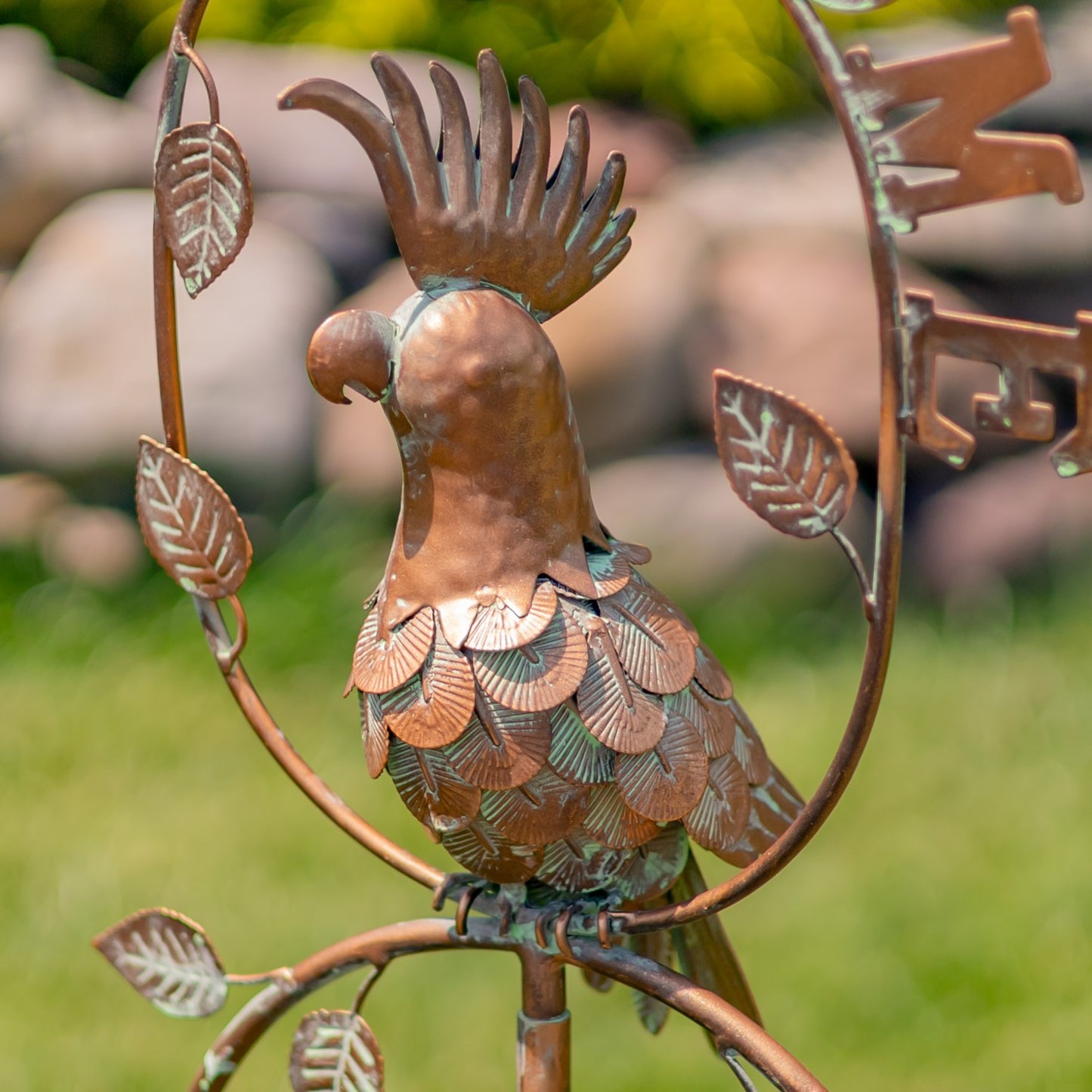"Welcome" Garden Stake with Cockatoo & Dangling Bells, 54.5"
