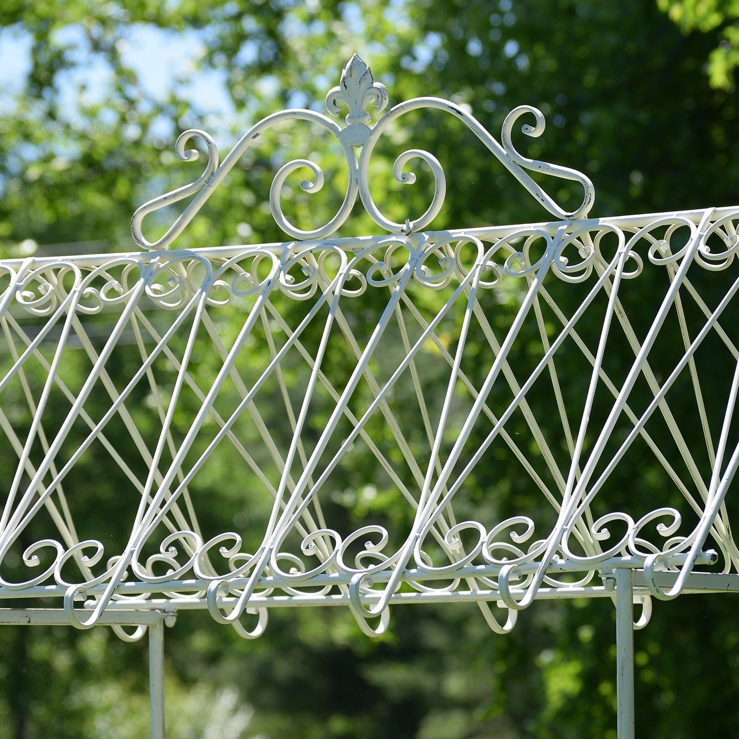 7.9ft. Tall Antique Style Iron Flower Cart in Antique White "Paris 1968"