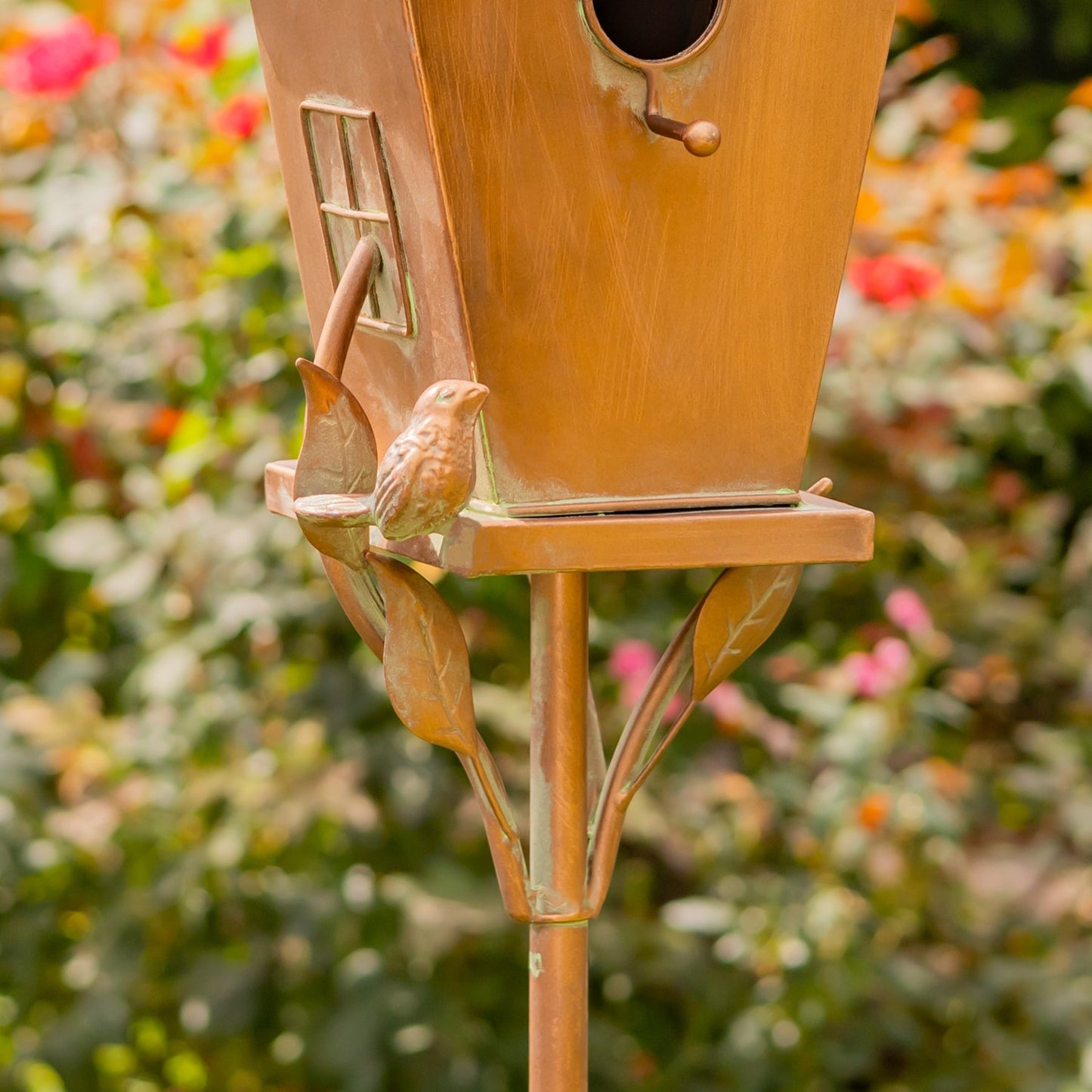 Antique Copper Saran Birdhouse Stake, 69.75" | "Holly"