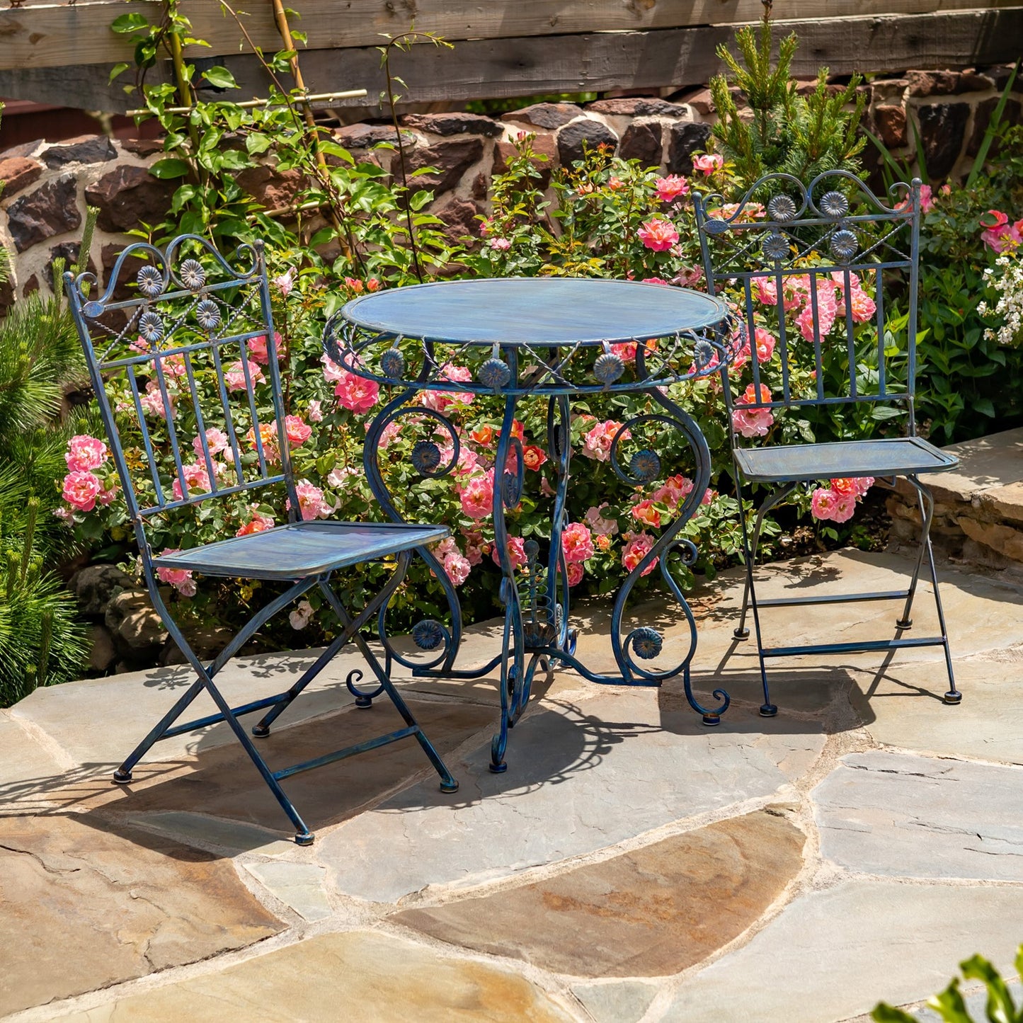 "Copenhagen 1843" Three Piece Metal Bistro Set in Cobalt Blue