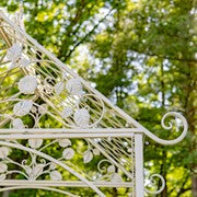 9.5 Ft Iron Garden Arch with Trellis Side Walls – Antique White "London 1820"