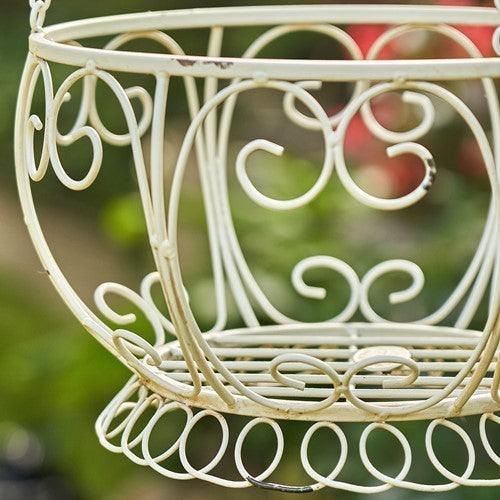 Set of 2 Antique White Hanging Basket Planters "Paris 1968" – Iron Outdoor Flower Baskets