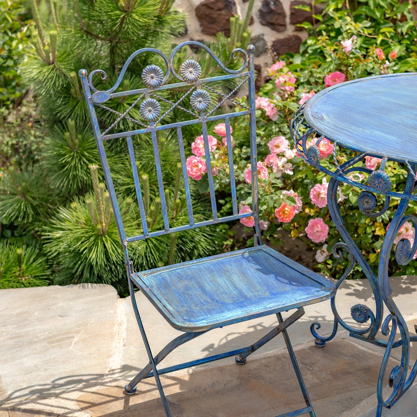 "Copenhagen 1843" Three Piece Metal Bistro Set in Cobalt Blue