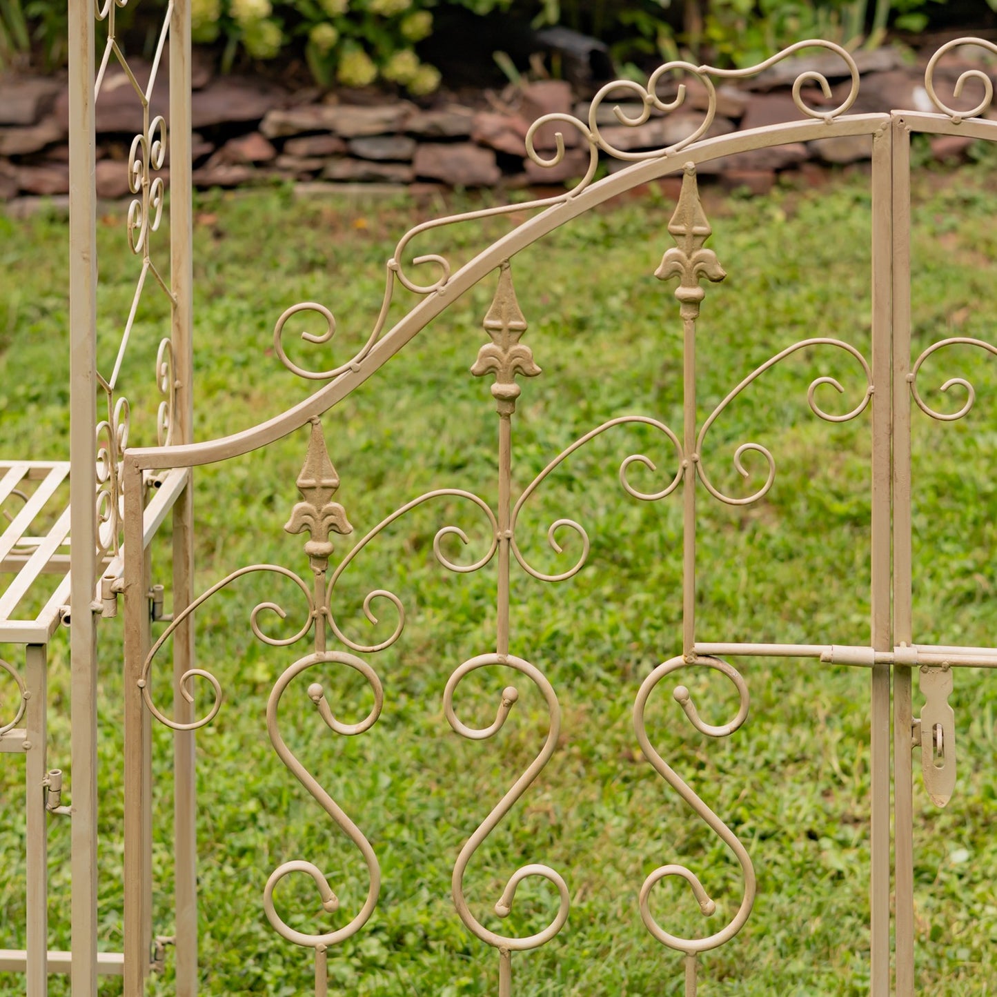 Garden Gate Archway with Side Plant Stands, 96" | "Genevieve" Antique White