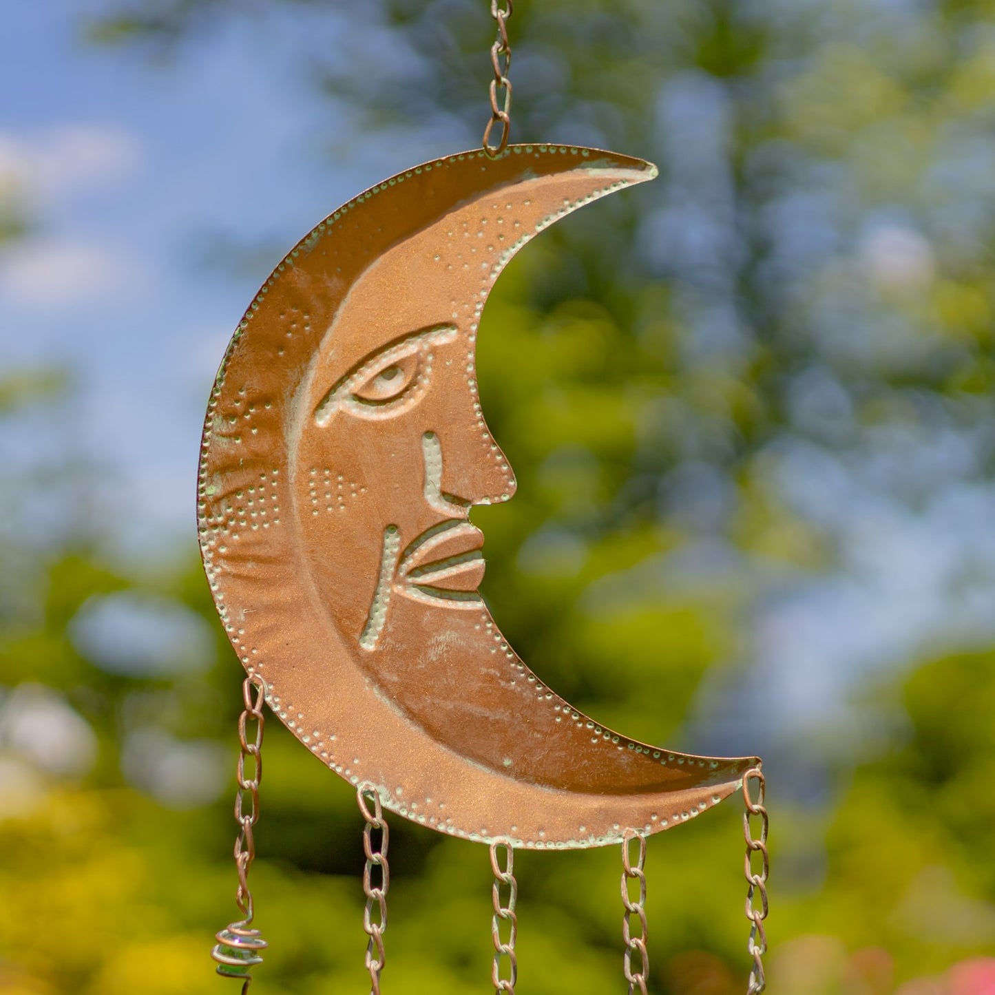 Man in the Moon Iron Wind Chime with Dangling Suns & Bells