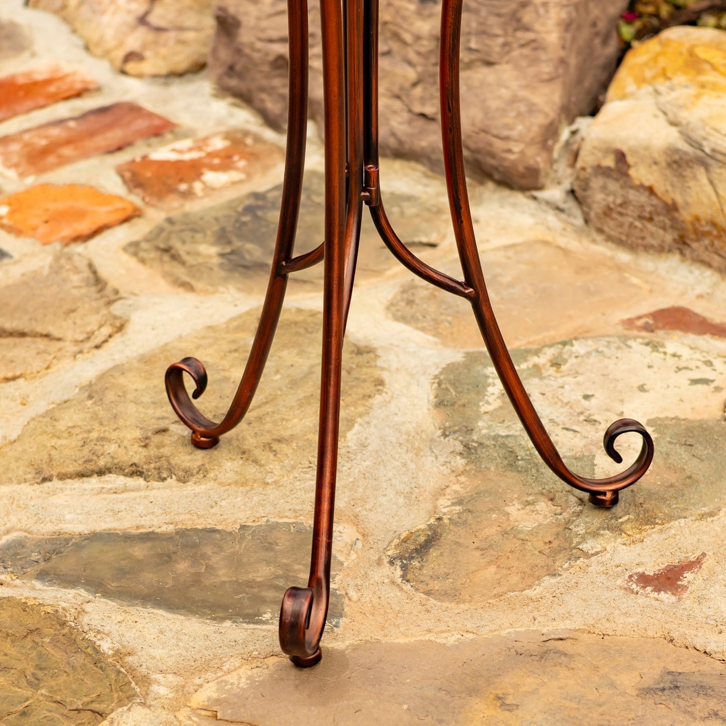 28" Tall Mandala-Shaped Birdbath and Trifold Stand in Antique Bronze "Zina"
