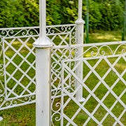 9.5 Ft Iron Garden Arch with Trellis Side Walls – Antique White "London 1820"