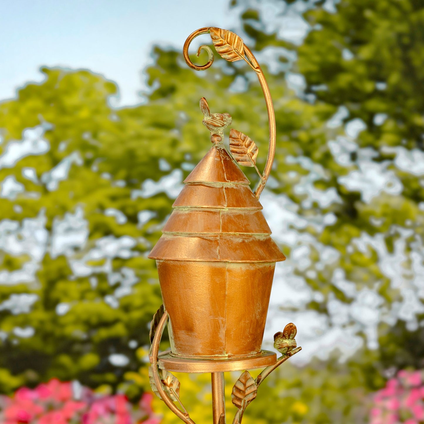 Antique Copper Saran Birdhouse Stake, 69.75" | "Mary"