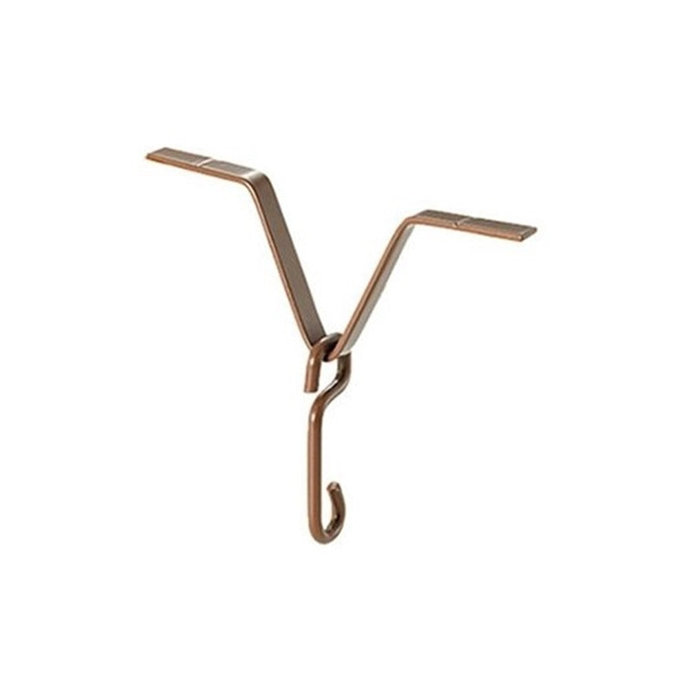 A copper-colored metal wall hook with two angled mounting brackets and a hanging J-hook, shown on a plain white background.