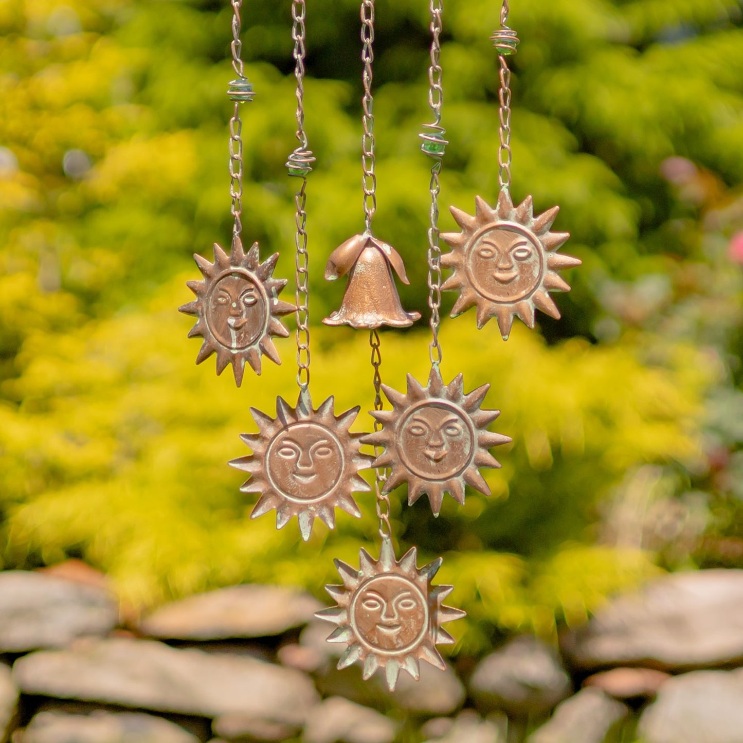 Man in the Moon Iron Wind Chime with Dangling Suns & Bells