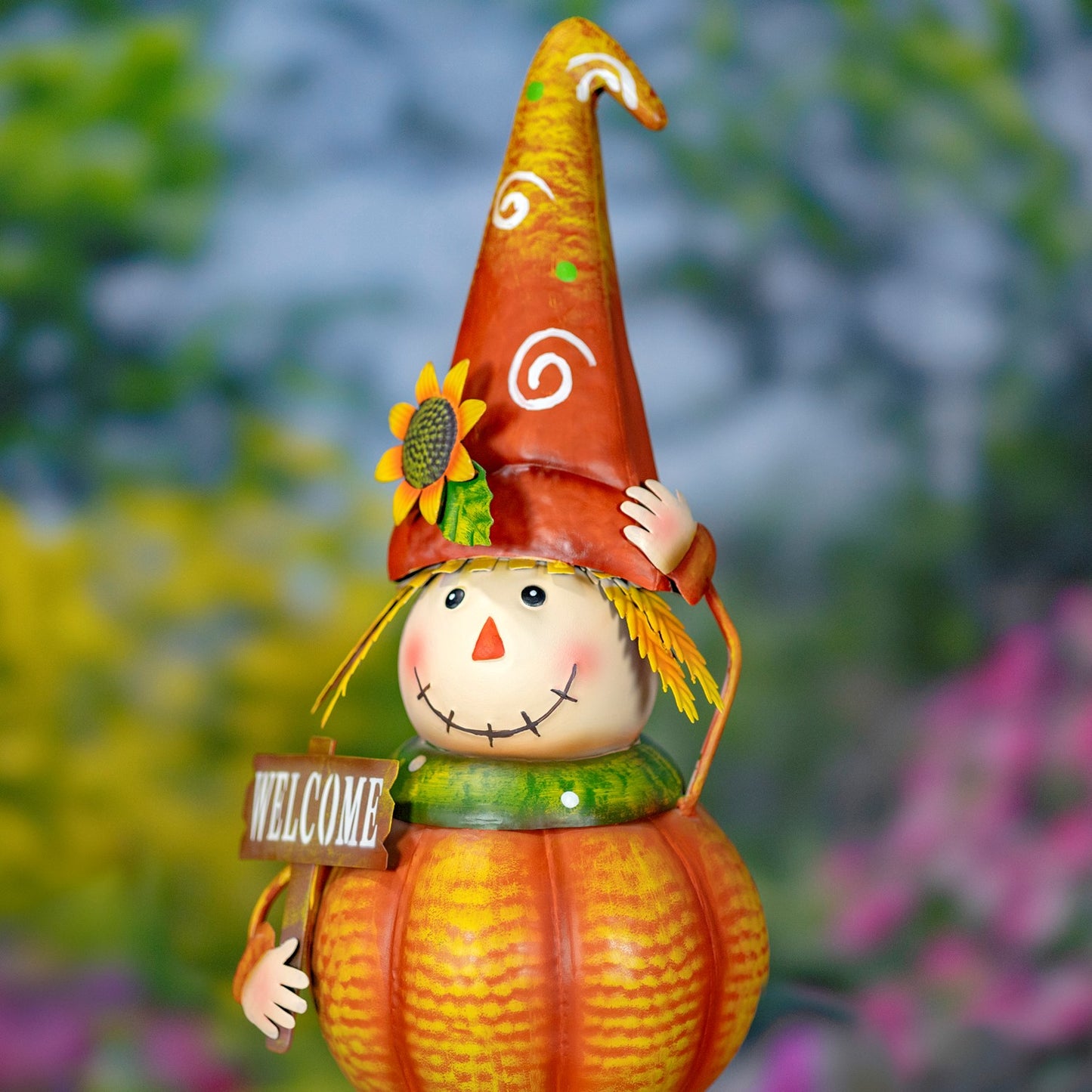 Set of 3 Assorted Metal Pumpkin Scarecrow Figurines "Tatters, Stitches, & Patches"