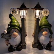 Shortstack & Dinkle 18" Spring Garden Gnomes with Solar Lanterns – Set of 2
