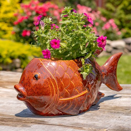18.5" Hand-Painted Ceramic Goldfish Planter “Goldie”