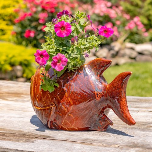 18.5" Hand-Painted Ceramic Goldfish Planter “Goldie”