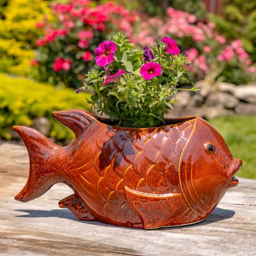 18.5" Hand-Painted Ceramic Goldfish Planter “Goldie”