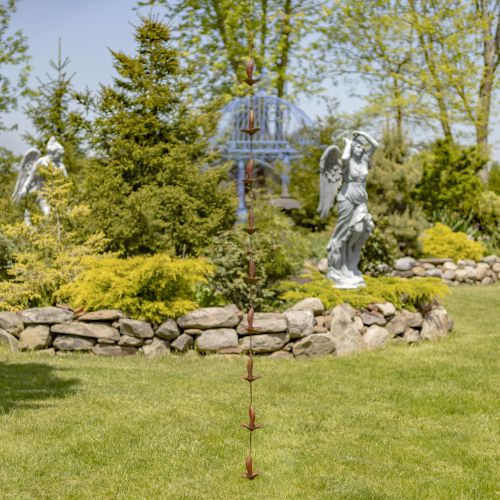 76.5" Iron Mushroom Rain Chain – Antique Rust Decorative Downspout