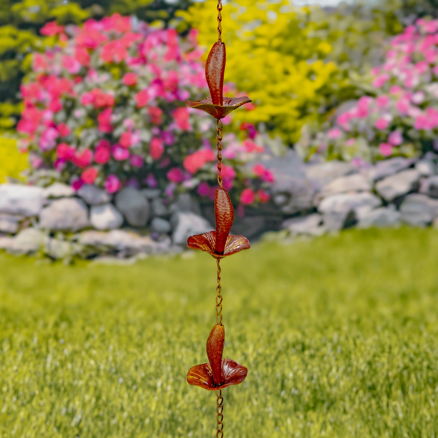 76.5" Iron Mushroom Rain Chain – Antique Rust Decorative Downspout