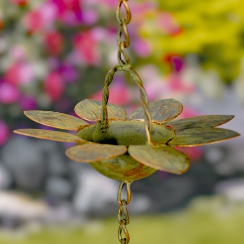 78" Iron Flower Rain Chain – Antique Rust Decorative Downspout