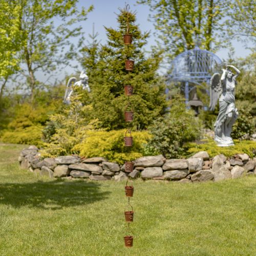 78" Iron Bucket Rain Chain – Antique Rust Decorative Downspout