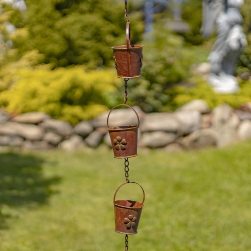 78" Iron Bucket Rain Chain – Antique Rust Decorative Downspout