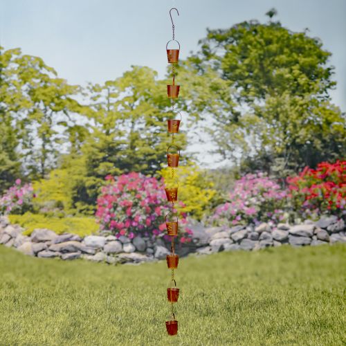 78" Iron Bucket Rain Chain – Antique Rust Decorative Downspout