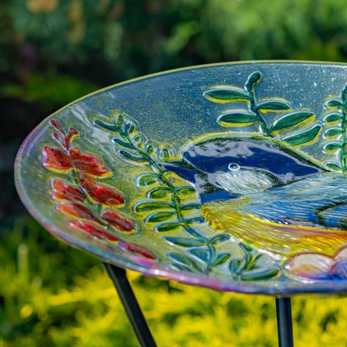 Baltimore 18" Hand-Painted Glass Birdbath with Metal Stand
