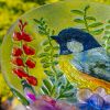 Baltimore 18" Hand-Painted Glass Birdbath with Metal Stand