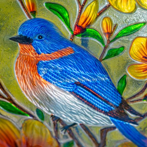 Idaho 18" Hand-Painted Glass Bluebird Birdbath with Metal Stand