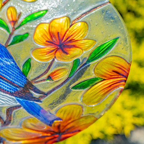 Idaho 18" Hand-Painted Glass Bluebird Birdbath with Metal Stand