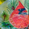 Kentucky 18" Hand-Painted Glass Cardinal Birdbath with Metal Stand