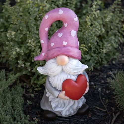 The Valentinos 20" Magnesium Garden Gnome Holding Big Heart – Pink Hat