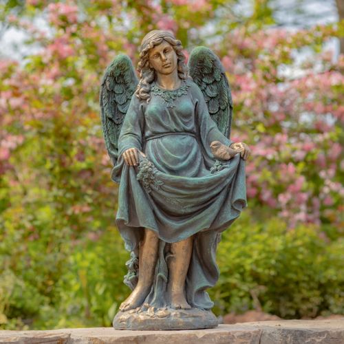 Muriel 37" Magnesium Angel Garden Statue with Birdbath Dress