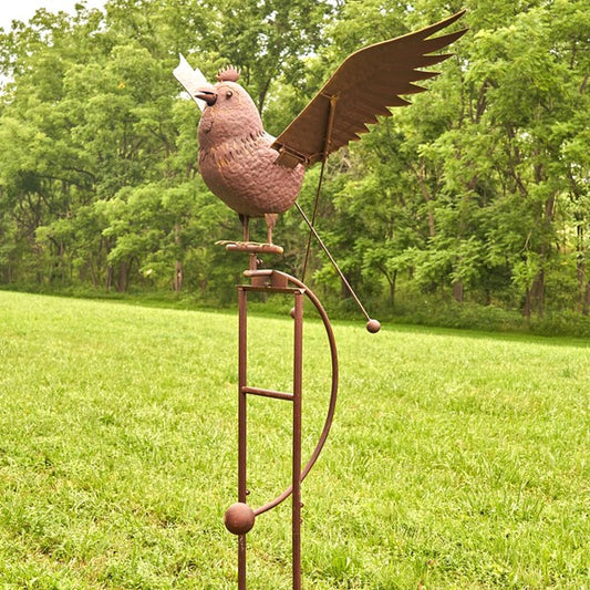 81.5" Tall Iron Rocking Rooster Garden Stake “Carlos”